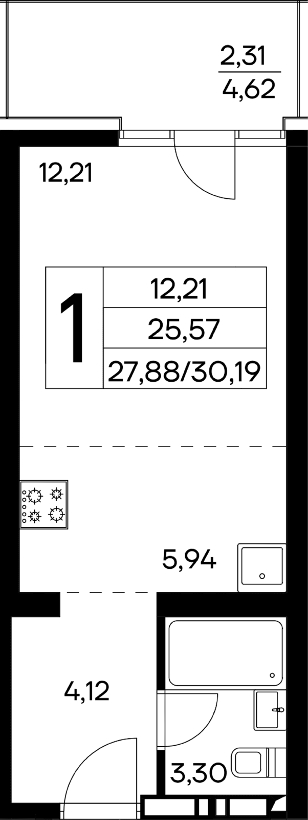 1-к, 30.19 м² · Лучистое
