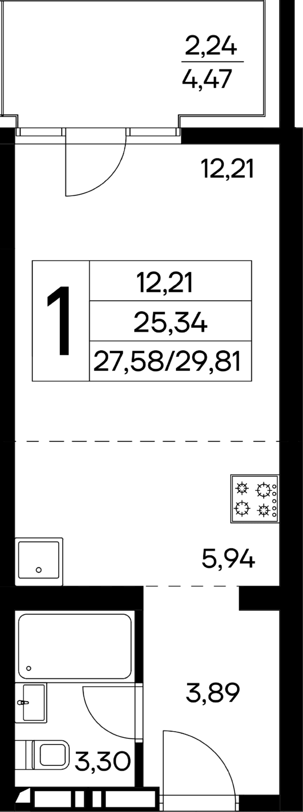 1-к, 29.81 м² · Лучистое