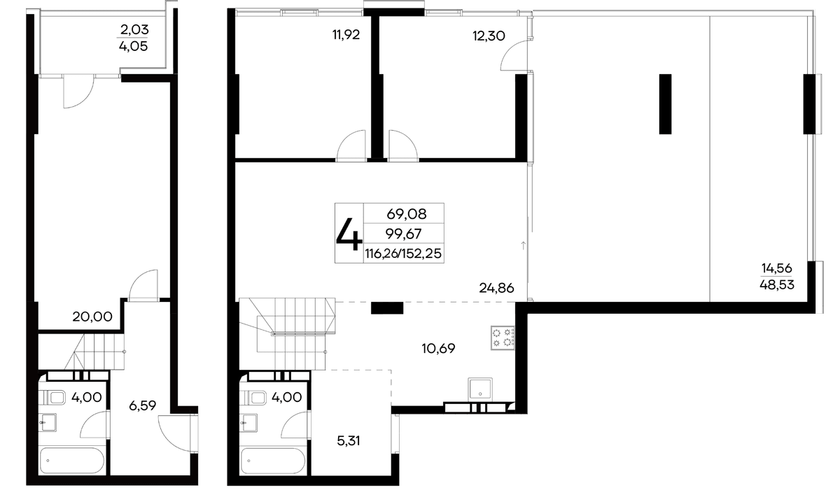 4-к, 152.25 м² · Лучистое