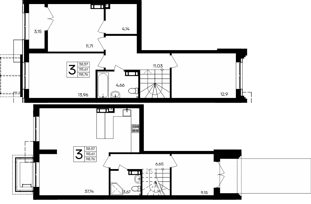 3-к, 118.76 м² · Семисчастье