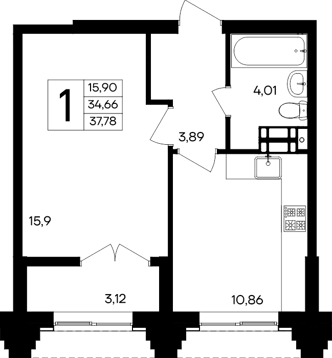 1-к, 37.78 м² · Семисчастье