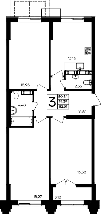 3-к, 82.51 м² · Семисчастье