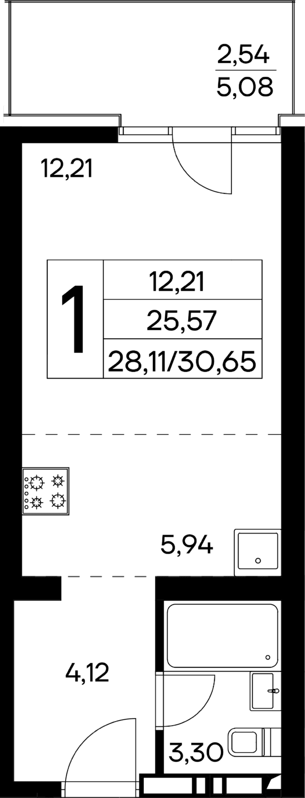 1-к, 30.65 м² · Лучистое