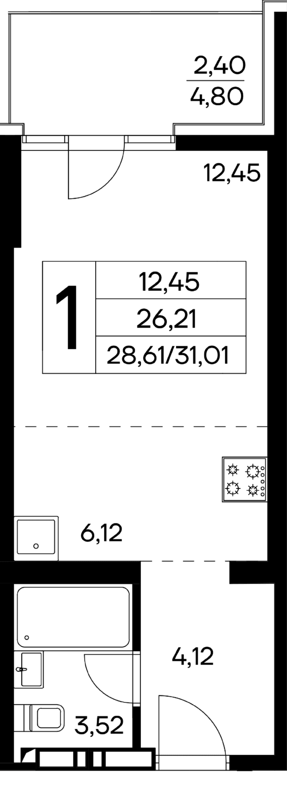 1-к, 31.01 м² · Лучистое