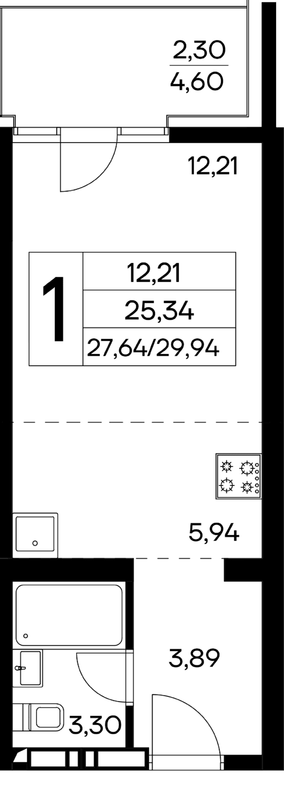 1-к, 29.94 м² · Лучистое