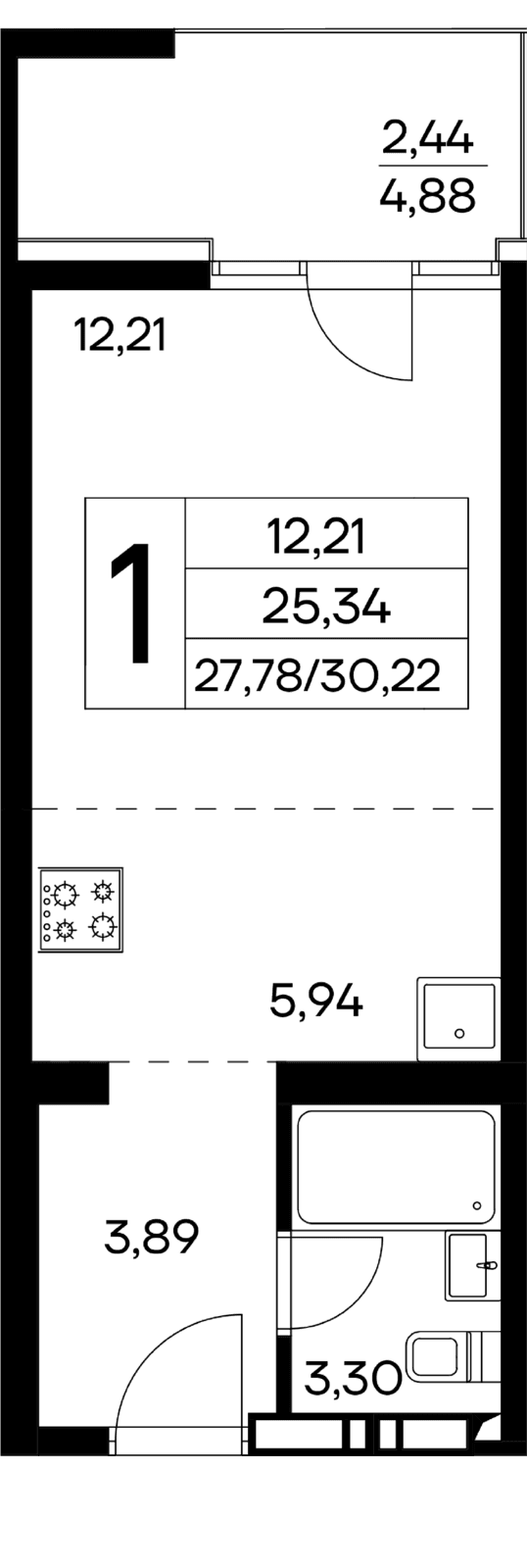 1-к, 30.22 м² · Лучистое