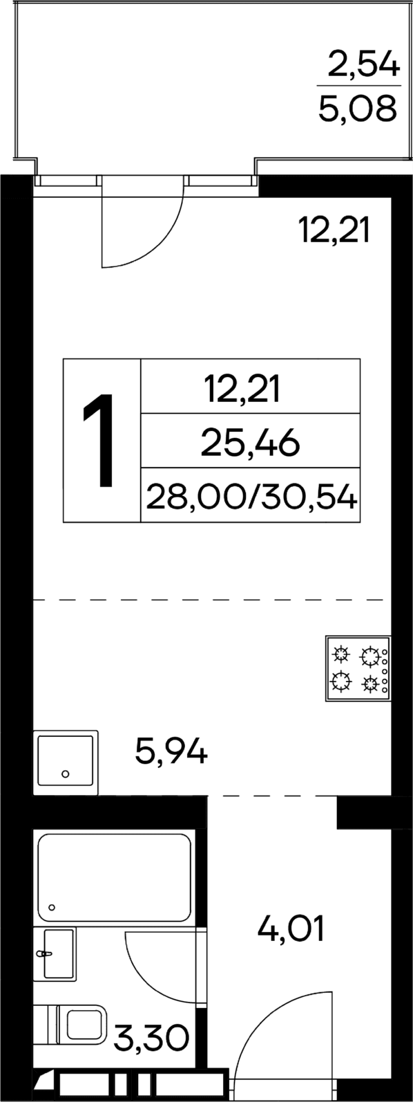 1-к, 30.54 м² · Лучистое
