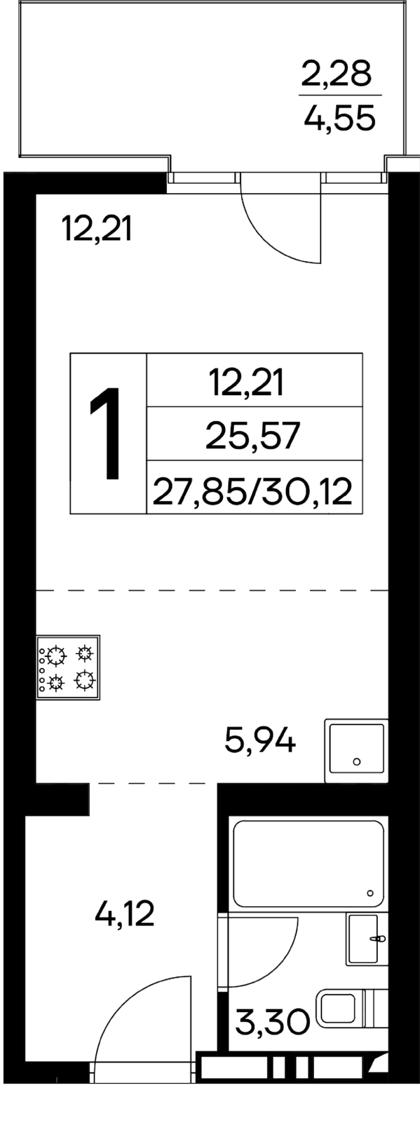 1-к, 30.12 м² · Лучистое