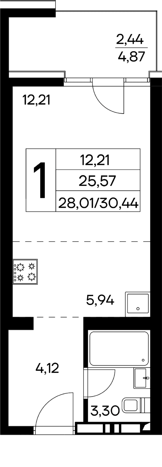 1-к, 30.44 м² · Лучистое