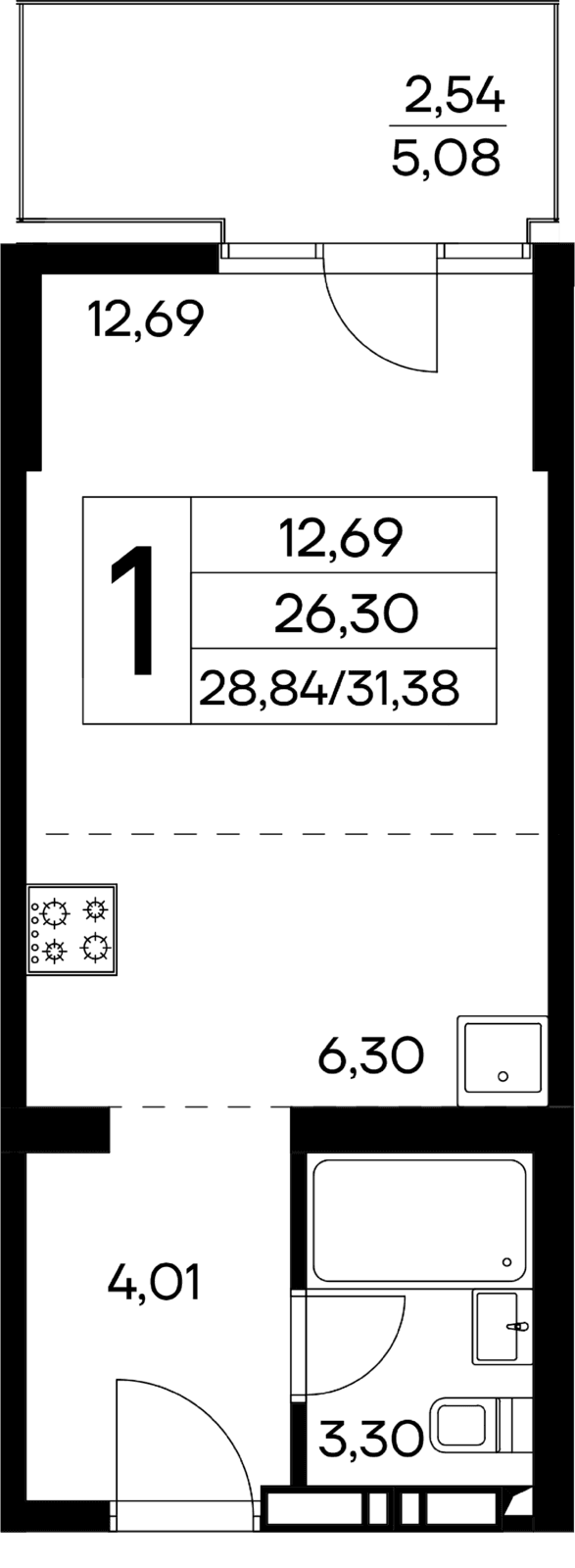 1-к, 31.38 м² · Лучистое