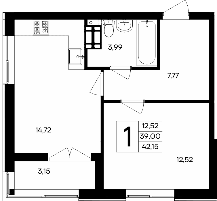 1-к, 42.15 м² · Семисчастье