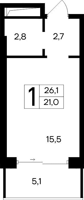 1-к, 26.1 м² · Ривьера Евпатории