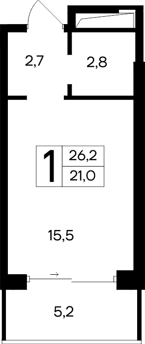 1-к, 26.2 м² · Ривьера Евпатории