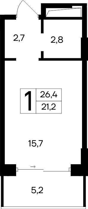 1-к, 26.4 м² · Ривьера Евпатории