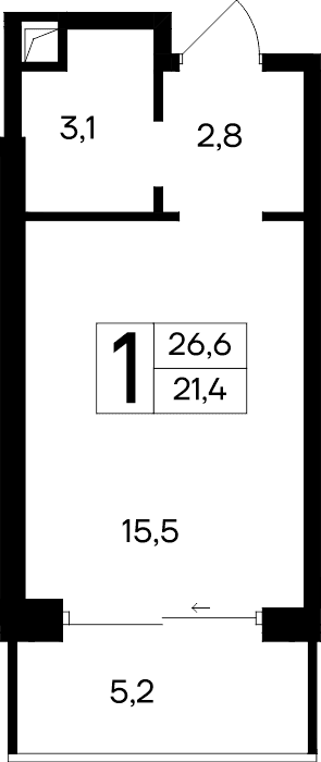 1-к, 26.6 м² · Ривьера Евпатории
