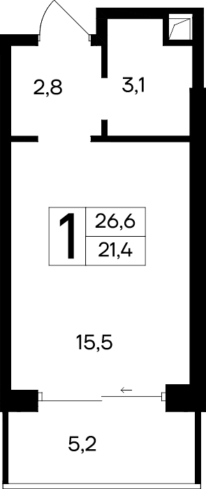1-к, 26.6 м² · Ривьера Евпатории