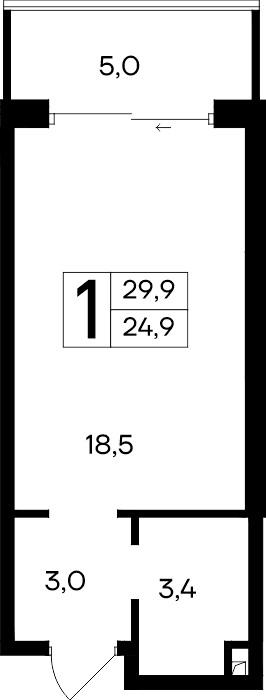 1-к, 29.9 м² · Ривьера Евпатории