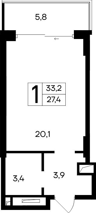 1-к, 33.2 м² · Ривьера Евпатории