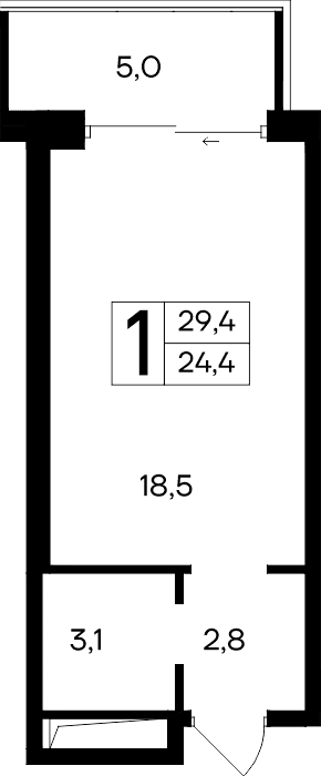 1-к, 29.4 м² · Ривьера Евпатории