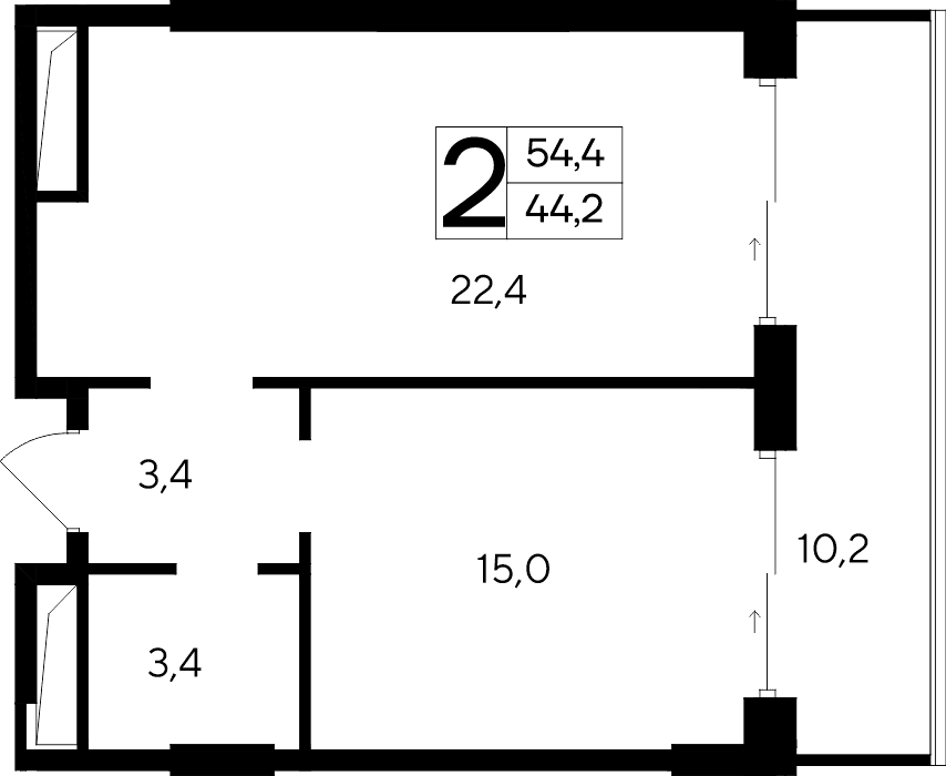 2-к, 54.4 м² · Ривьера Евпатории