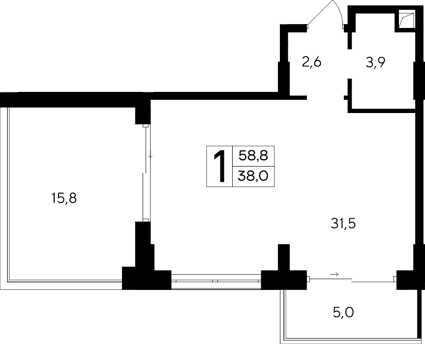 1-к, 58.8 м² · Ривьера Евпатории