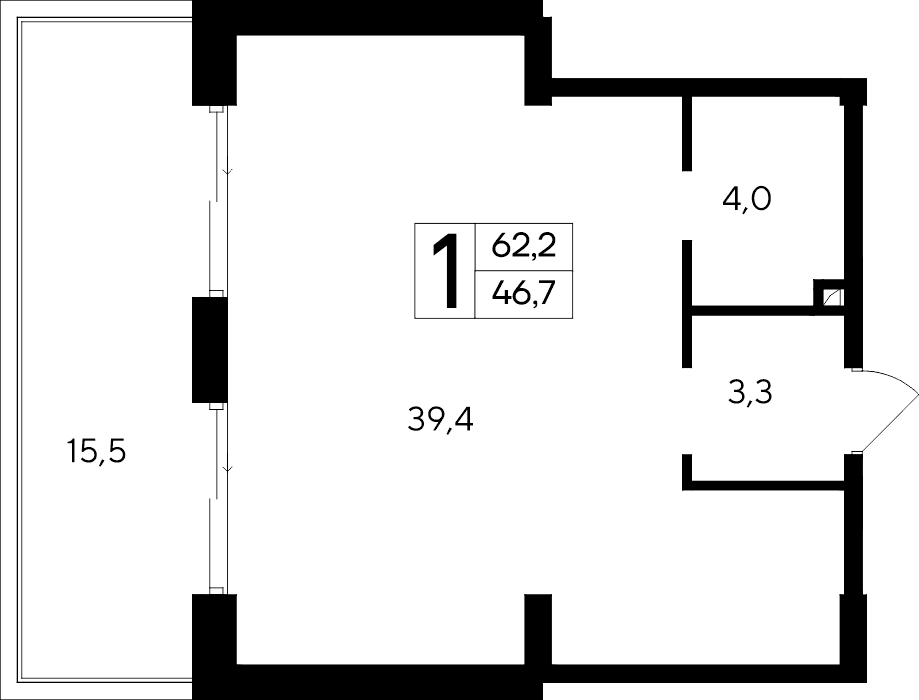 1-к, 62.2 м² · Ривьера Евпатории