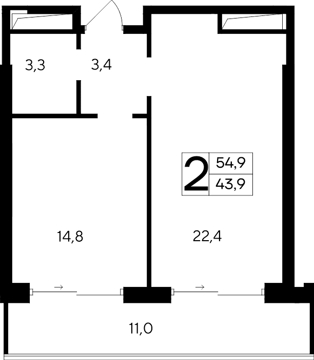 2-к, 54.9 м² · Ривьера Евпатории