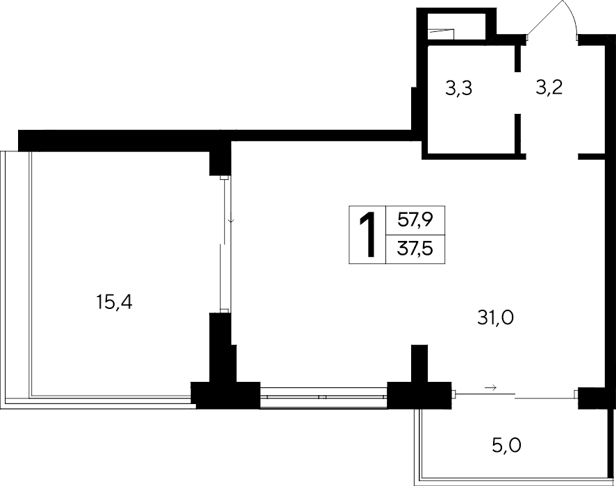 1-к, 57.9 м² · Ривьера Евпатории