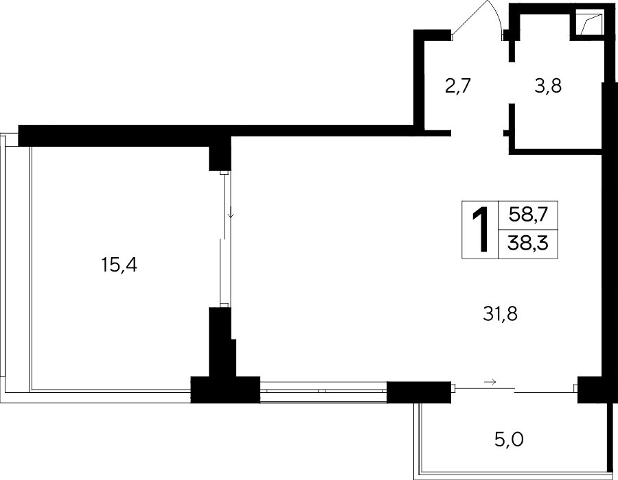 1-к, 58.7 м² · Ривьера Евпатории
