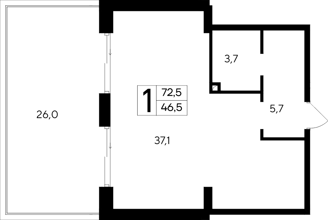 1-к, 72.5 м² · Ривьера Евпатории