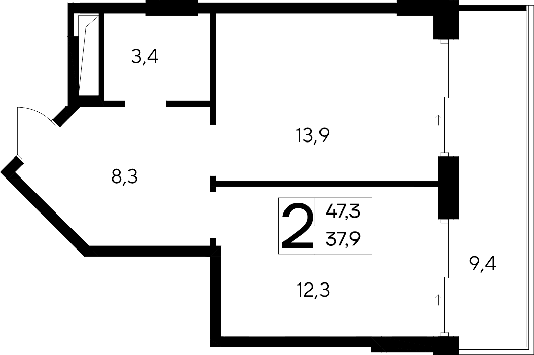 2-к, 47.3 м² · Ривьера Евпатории