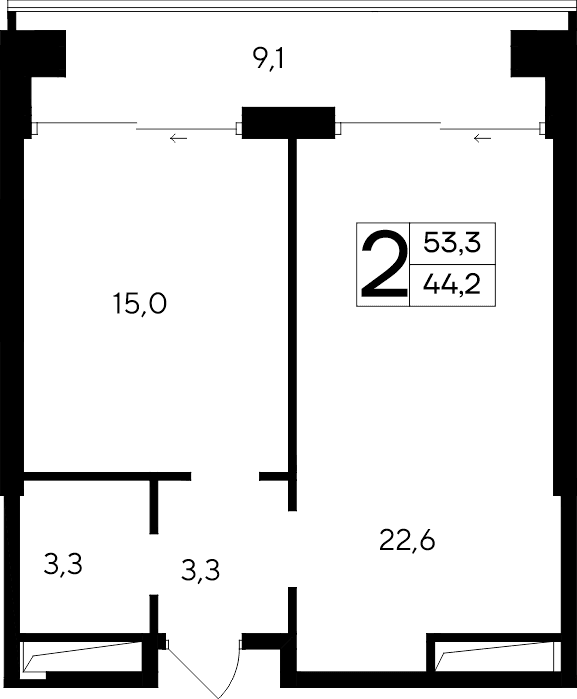 2-к, 53.3 м² · Ривьера Евпатории