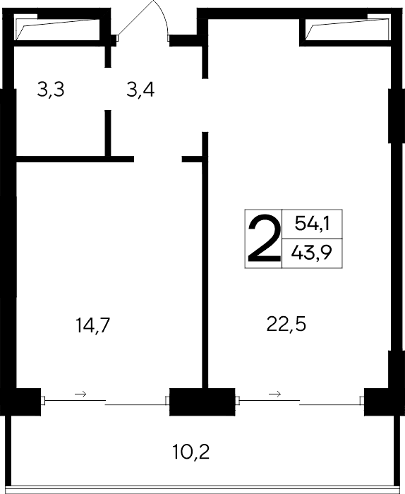 2-к, 54.1 м² · Ривьера Евпатории