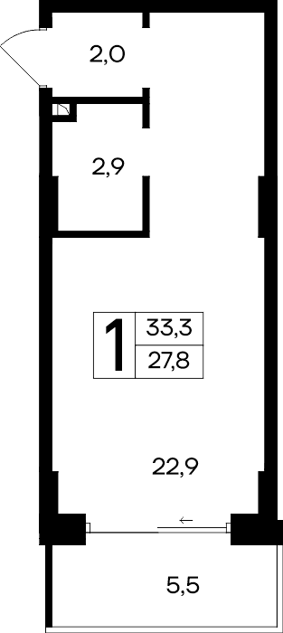 1-к, 33.3 м² · Ривьера Евпатории