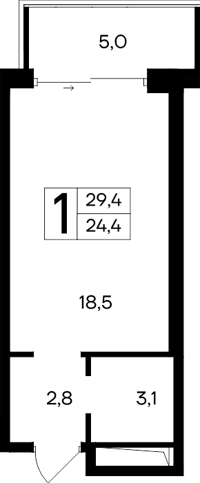 1-к, 29.4 м² · Ривьера Евпатории