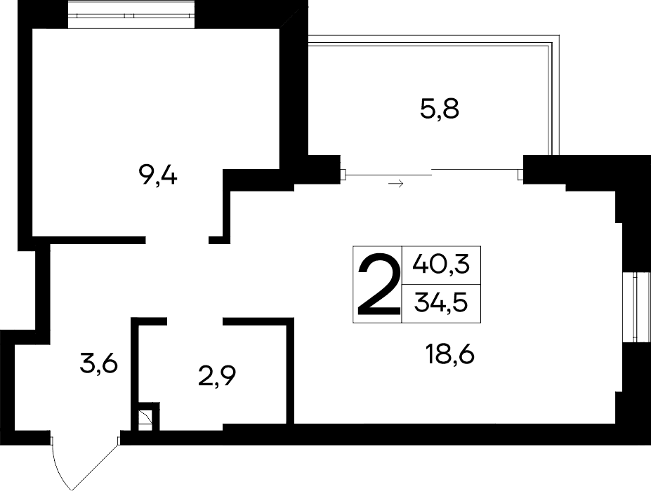 2-к, 40.3 м² · Ривьера Евпатории