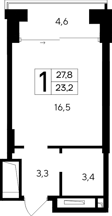 1-к, 27.8 м² · Ривьера Евпатории