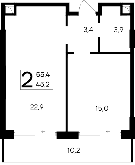 2-к, 55.4 м² · Ривьера Евпатории