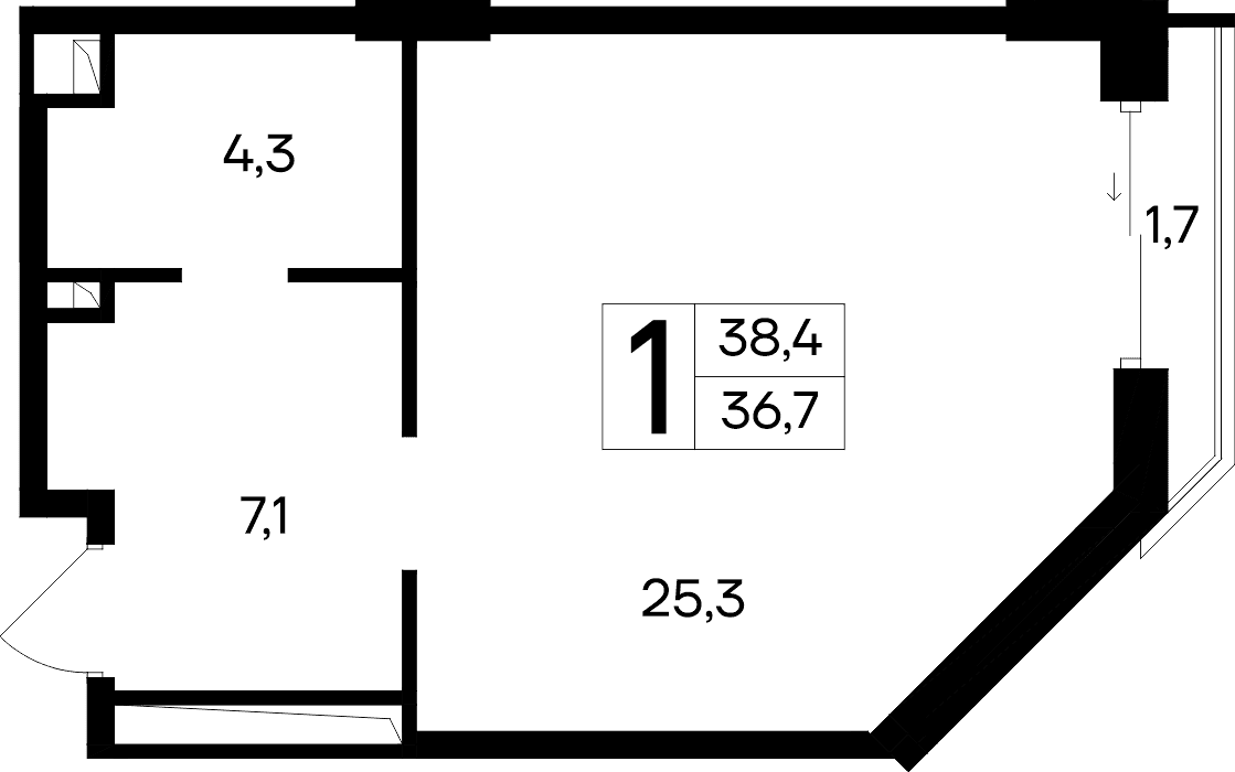 1-к, 38.4 м² · Ривьера Евпатории