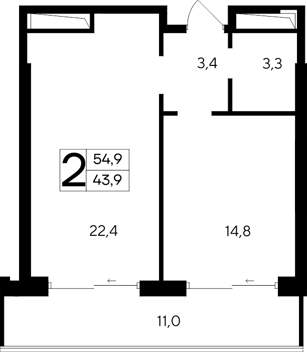 2-к, 54.9 м² · Ривьера Евпатории