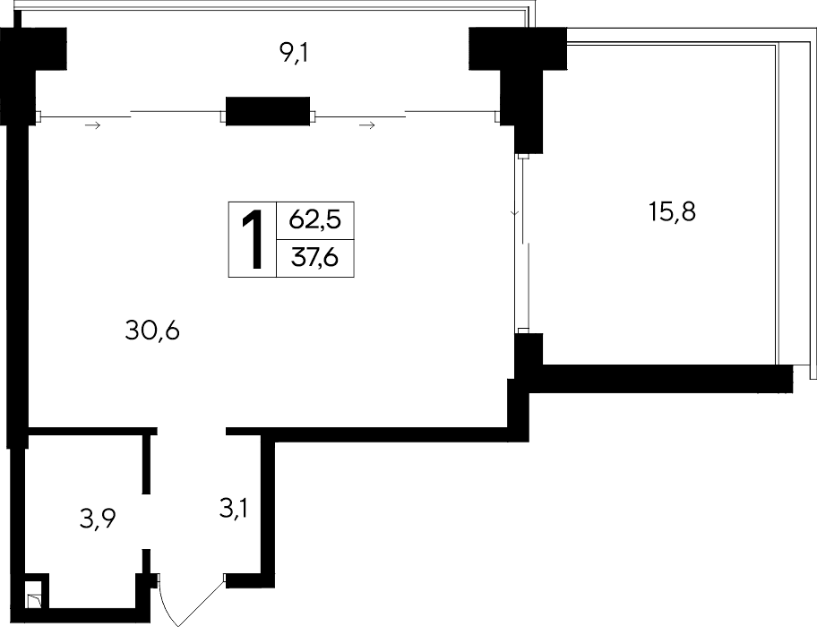 1-к, 62.5 м² · Ривьера Евпатории