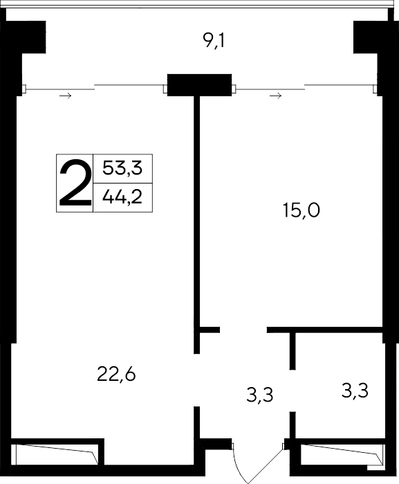 2-к, 53.3 м² · Ривьера Евпатории