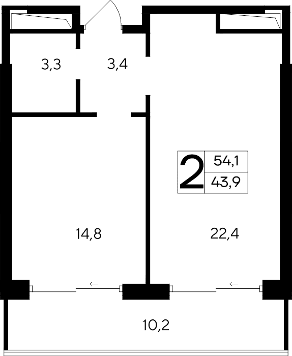 2-к, 54.1 м² · Ривьера Евпатории
