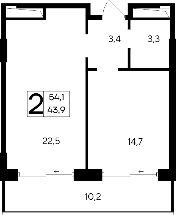 2-к, 54.1 м² · Ривьера Евпатории