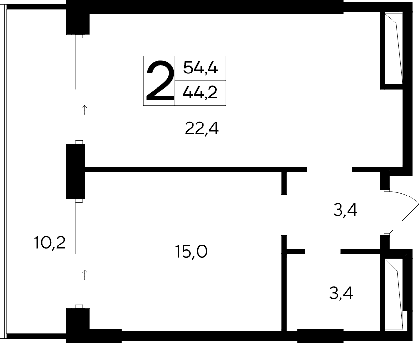 2-к, 54.4 м² · Ривьера Евпатории