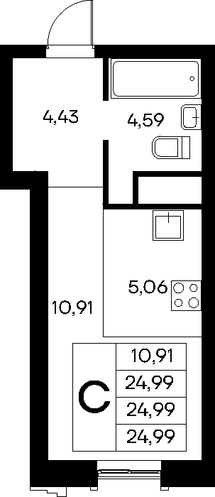 Студия, 24.99 м² · Новый Судак