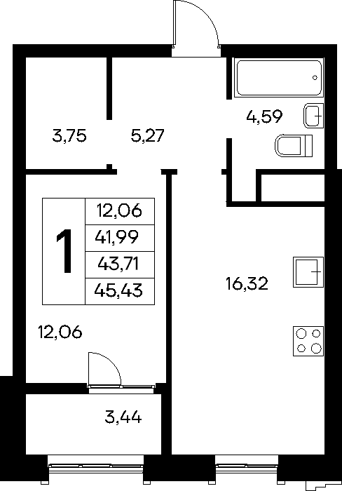 1-к, 45.43 м² · Новый Судак
