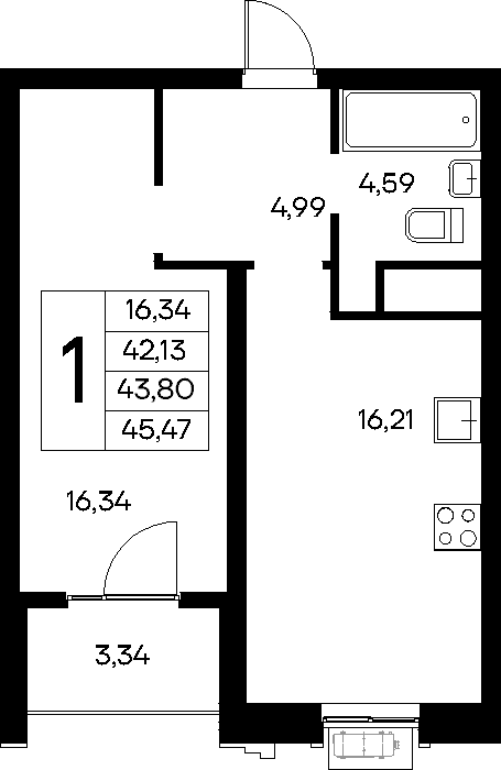 1-к, 45.47 м² · Новый Судак