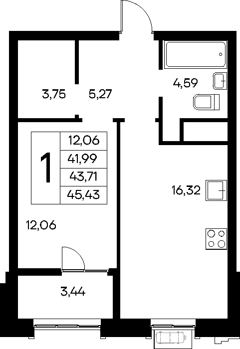 1-к, 45.43 м² · Новый Судак
