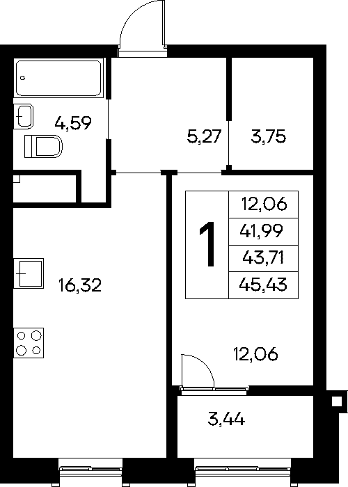 1-к, 45.43 м² · Новый Судак